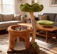 Arbre à chat classique haut de gamme avec grands nichoirs spacieux, literie douillette et matériaux en bois
