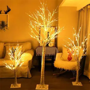 Işıklı yapay ağaç kar tozlu noel sıcak beyaz Twig ağacı 240 LED kapalı açık noel ışıklı ağaç 6 FT fiş