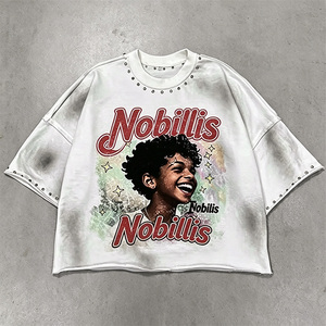 T-shirts personnalisés en coton épais avec logo et impression <span class=keywords><strong>graphique</strong></span>, coupe courte, effet vieilli, strass, délavé à l'acide, coupe carrée, faible MOQ, fabricant - Product Image 1