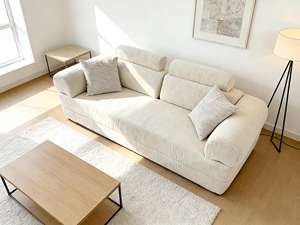 Divano Premium Effetto Lino Crema, Senza Struttura, Confezionato Sottovuoto, Nessun Montaggio Richiesto, Tessuto Personalizzabile - Product Image 4