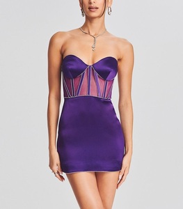 Mini vestido de fiesta Bodycon Sexy Vintage <span class=keywords><strong>violeta</strong></span> para mujer, corsé Espagueti de satén tejido, decoración de cristal brillante, diseño transparente - Product Image 6