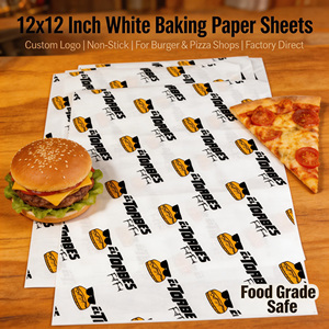 Feuilles de papier sulfurisé <span class=keywords><strong>blanc</strong></span>, 12x12 pouces, blanchies et antiadhésives, pour les restaurants de burgers et de pizzas, directement de l'usine - Product Image 1