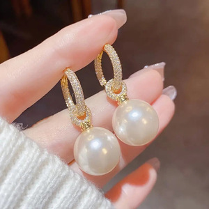 Detachable Zircon Simulated Pearl <b>Hoop</b> <b>Earrings</b> for Women Elegant Designer Fashion Jewelry - Product Image 3
