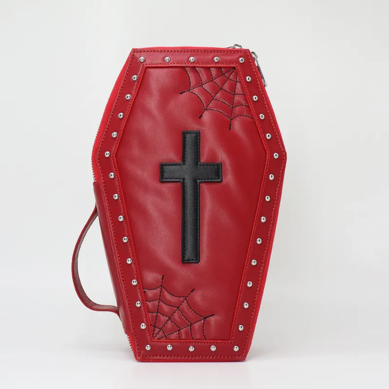 Caja de cosméticos en forma de ataúd para mujer, bolso de piel sintética con tela de araña, monedero gótico, fabricación de bolso para muñeca, 2023
