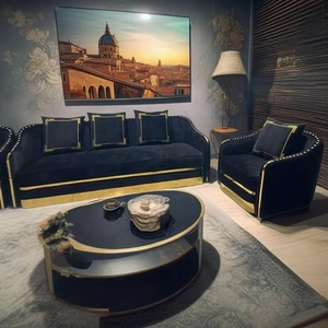 Sofá <span class=keywords><strong>de</strong></span> terciopelo plisado <span class=keywords><strong>de</strong></span> oro negro Muebles <span class=keywords><strong>de</strong></span> sala Sofá tapizado - Product Image 6