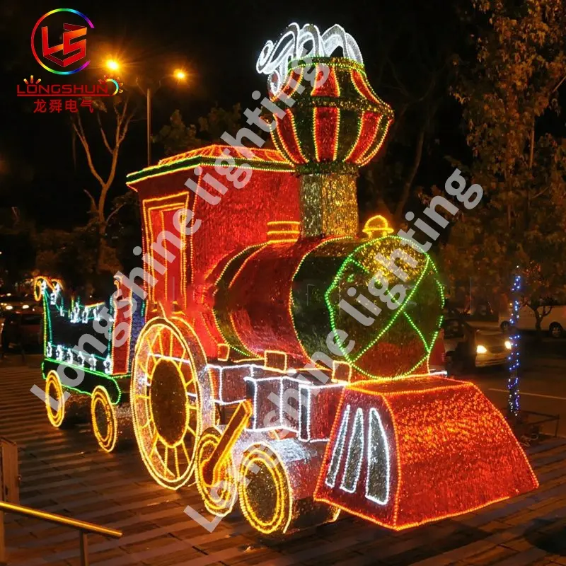 Decoración de Navidad personalizada para exteriores, decoración comercial, impermeable, motivo gigante, luz de tren Led 3d