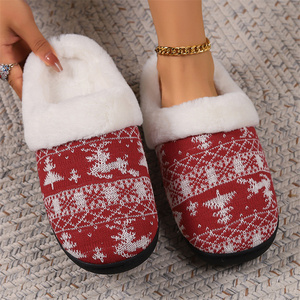 Scivoli di peluche caldi soffice scarpe da Slip On casa natale da donna supporto ad arco Fuzzy pantofole lavorate a maglia - Product Image 1