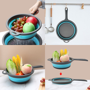 Foldable Colander With Handle Blue Plastic Fruit Vegetable <b>Drainer</b> Collapsible Strainer Kitchen <b>Sink</b> Basket - Product Image 4