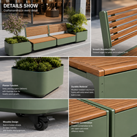 Banc de jardinage mobile moderne en acier avec jardinière intégrée pour parcs, centres commerciaux et aires commerciales