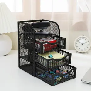 Niseven Hot Verkoop Kantoor Desktop Accessoires Metalen Bureau Organizer Briefpapier Opslag Met 3 Lades Mesh Bureau Organizer