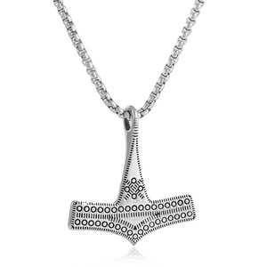 Yunnique – collier avec pendentif marteau Thor en acier inoxydable, chaîne argentée de 3.0x60cm, bijoux à la mode pour hommes, cadeau, Design géométrique - Product Image 2