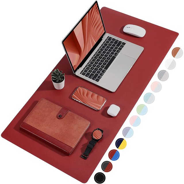 Luxury Office PU Leather Desk Mat Computer Double Sided Waterproof Mouse Pad with Pen Strap