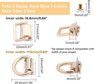 WADORN Pack de fermoirs de suspension pour sacs, anneaux en D multi-tailles, boucles métalliques avec vis, connecteurs de sangle de sac, quincaillerie pour sacs - Product Image 2