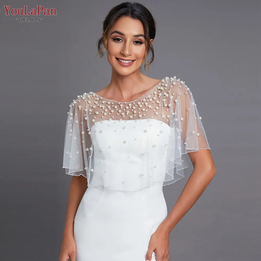 Youlagan VG31 người phụ nữ xinh đẹp ăn mặc Bolero Kích thước miễn phí Sheer ngọc trai Cardigan CAPE Bridal Wedding Dress phụ kiện cape