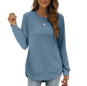 Camiseta Casual de Manga Larga con Cuello Redondo y Dobladillo Asimétrico para Mujer, Nueva Colección Otoño/Invierno - Product Image 1