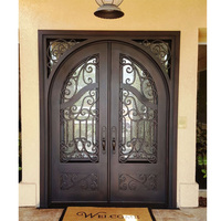 Porte d'entrée en fer forgé blanc, verre/fer, double ouverture