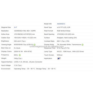 AA084XE01 Pantalla de 8,4 pulgadas 1024*768 Pantalla Lcd AA084XE01 Panel Lcd - Product Image 4