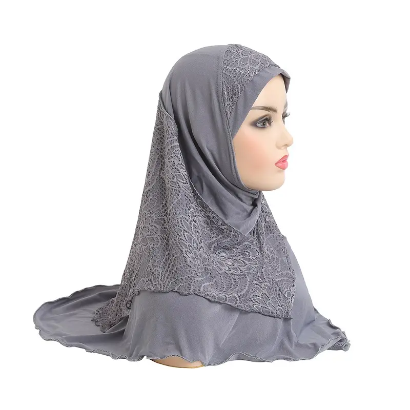 Neuheiten 70*60CM Frauen Kristall Hanf Turban Hüte Spitze Spleißen Muslim Head Wrap Mode Schals Hijab Für Dame