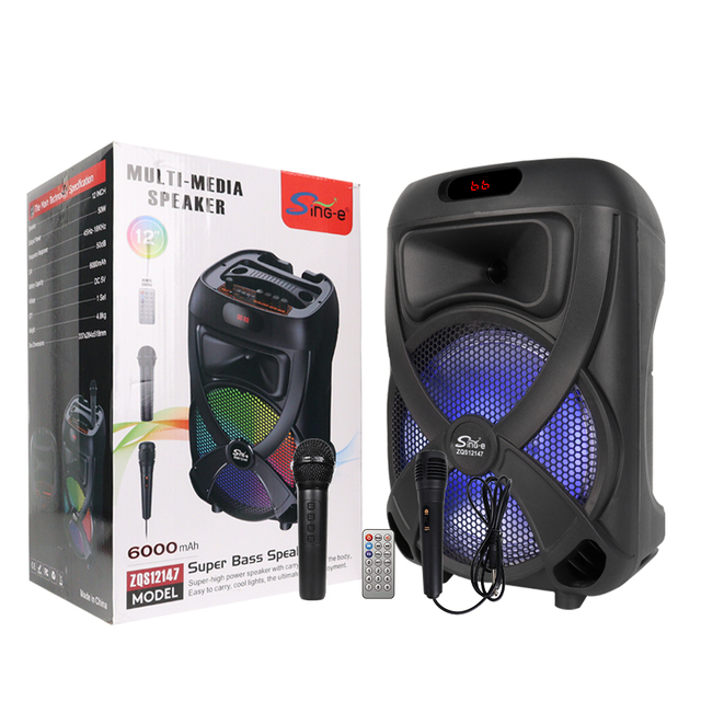 SING-E ZQS12147 Best Selling 12-Inch OEM Wireless Speaker With LED Lights Loud Quality Sound Professional Portable BT Party Box