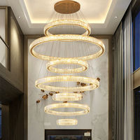 Lustre de plafond LED en cristal K9 argenté moderne et luxueux pour hall d'hôtel, villa, salon, bar, loft, escalier, suspension en forme d'anneau