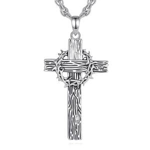 Merryshine Ciondolo Croce di Gesù con Corona di <span class=keywords><strong>Spine</strong></span> in Rame, Collana Religiosa Cristiana Cattolica per la Fede e la Protezione - Product Image 1