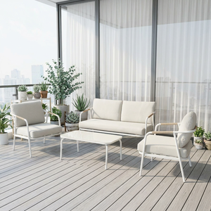 4-Piece Modern <b>Outdoor</b> Conversation Set Metal Frame PE <b>Rattan</b> Armrests Waterproof Cushions Includes Loveseat 2 Chairs - Product Image 4