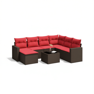 Set di Divani da Esterno in Polyrattan Marrone Moderno con Cuscini, Arredamento per 8 Persone - Product Image 1