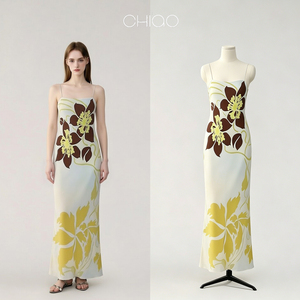 Fornitore OEM Abito Lungo da Donna con Stampa Floreale, Spalline Sottili, Scollo Quadrato, Silhouette Dritta, Produzione Cinese - Product Image 1