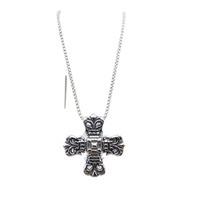 Kalung Liontin Bunga Iris Rantai Bambu Silang Panjang 70cm Gaya Punk Hip Hop Retro Populer untuk Pria dari Baja Tahan Karat