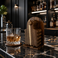 Sous-verres en bois d'acacia avec support, bords festonnés, dessous de verre en bois avec poignée pour table basse, bar, décoration de bureau