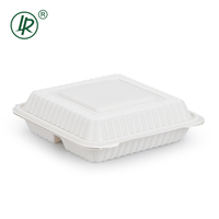 LR Récipient biodégradable à couvercle articulé à clapet 9 pouces 3 compartiments Boîte alimentaire jetable en fécule de maïs Récipient pour nouilles et riz