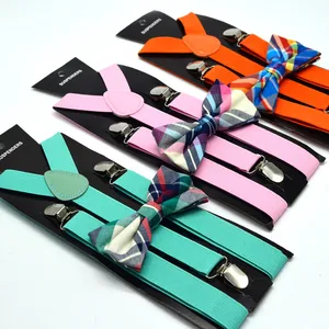 brand new adult 3 clips solid color suspender and bowtie set for man lady