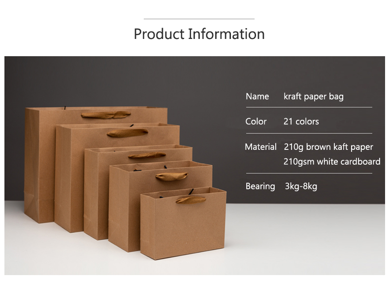 Custom Luxury Cardboard Packaging Brown Kraft Gift Craft Shopping Paper Bag With Ribbon Handles