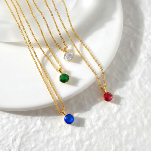 สร้อยคอเพทายทรงกลมขนาด 6.5 มม. หลายสีปรับแต่งได้ ชุบทอง ประดับเพชรเม็ดเดี่ยวขนาดเล็ก แบบซ้อนได้ ขายส่ง - Product Image 1