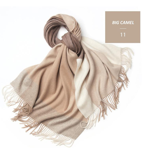 ผ้าพันคอผสมขนสัตว์ลายสก๊อตสีน้ำเงิน ผ้าคลุมไหล่ลายตารางนุ่ม อุ่น ระบายอากาศได้ดี ผ้าพันคอหลากสีพร้อมขอบพู่ - Product Image 2