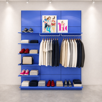 Système d'affichage mural modulaire bleu roi pour vêtements, étagères à chaussures, tringle de suspension, coloré et sur mesure