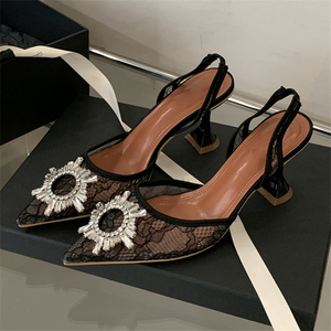 Nuevo Estilo Verano 2025: Zapatos de Tacón Alto de Malla con Diseño de Girasol para Mujer, con Correa al Tobillo y Punta Fina, de Charol, con Aumento de Altura - Product Image 1