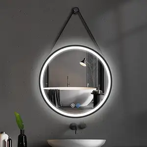 Espelhos redondos à prova d' água ip44, espelhos led modernos de parede com iluminação para banheiro, decorativo