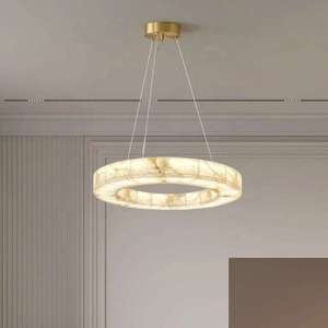 Modern Alabaster Ring Pendant <b>Light</b> Gold <b>Ceiling</b> Lamp Round <b>LED</b> Chandelier for Living Room Warm White 3500K - Product Image 3