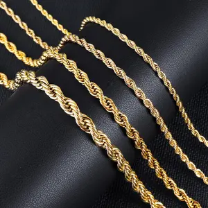 Großhandel Custom 2mm 3mm 4mm 5mm Edelstahl plattiert 14 Karat 18 Karat Gold Vermeil Seil kette Halskette Twisted Rope Goldkette