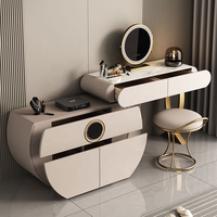 Ensemble coiffeuse de luxe moderne italien extensible avec miroir LED et plateau en pierre frittée pour chambre à coucher