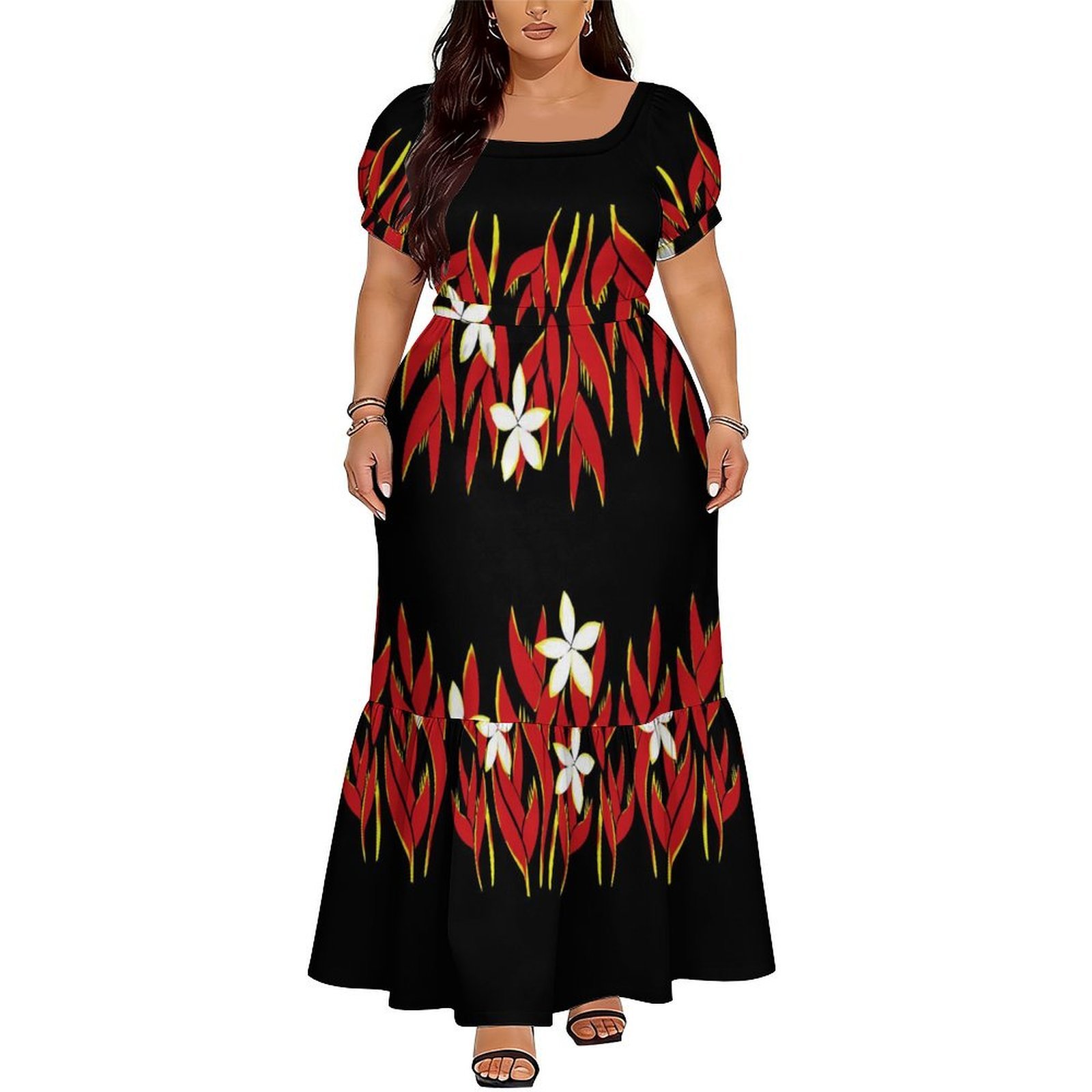 black and white long maxi dress Benedetta Black & Cream Long-Sleeve Drop-Waist Maxi Dress – Club L London main image 1