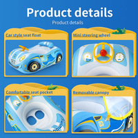 Swimbobo Vente flash Siège de bain pour enfant en forme de voiture bleue, jouet aquatique flottant, avec volant, pour enfants, flotteur de piscine gonflable avec auvent