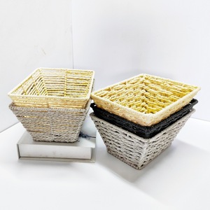 Panier de rangement carré en rotin tressé fait main Bobai, gris abricot noir, organisateur de bureau pour la maison, le salon, la table basse - Product Image 3