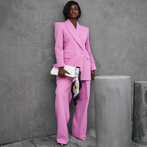 Elegante Completo Rosa da <span class=keywords><strong>Donna</strong></span>: Blazer Chic con Risvolto a Scialle e <span class=keywords><strong>Pantaloni</strong></span> a Gamba Larga - Abbigliamento Boutique all'Ingrosso - Product Image 2