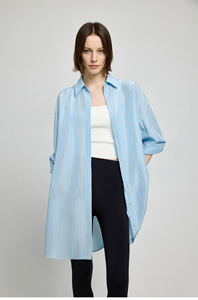 Custom Stripes Spring Loose Summer Lace Long Turn-down Collar <b>Drop</b> Shoulder Long Sleeves Tied Open-<b>backed</b> Poplin Shirt Women's - Product Image 6