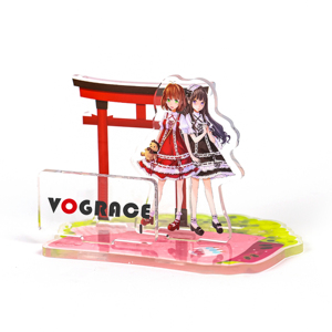 Vograce populaire personnalisé clair acrylique <span class=keywords><strong>Table</strong></span> <span class=keywords><strong>Standee</strong></span> en plastique imprimé Anime clair acrylique <span class=keywords><strong>Standee</strong></span> avec des bords en or