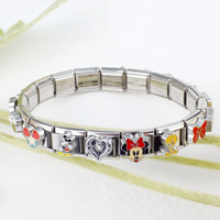 Bracelet à breloques modulable italien en acier inoxydable, bracelet élastique DIY à breloques de dessin animé, bracelet à breloques italien tendance