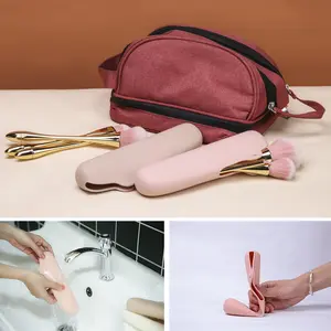 Porte-pinceau de maquillage en silicone Sac à cosmétiques de stockage Sac à pinceaux de maquillage pour femmes Sac à main cosmétique portable