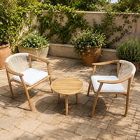 Ensemble de salon de jardin 3 pièces en teck résistant aux UV avec table et chaises en corde tressée pour balcon